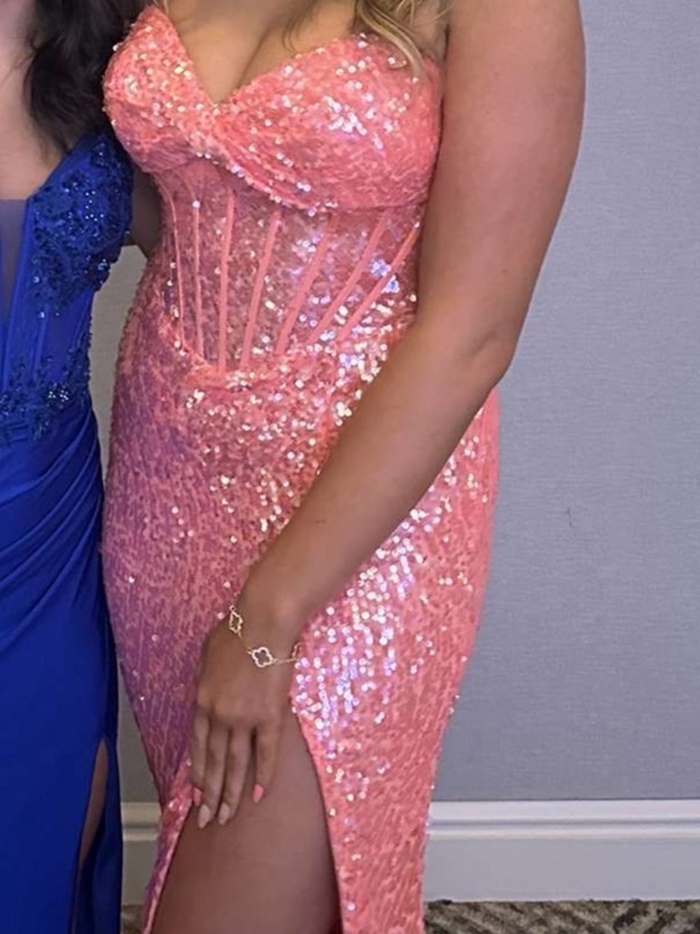 Jovani Coral/Pink Strapless Sequined Prom Gown - Picture 9 of 9